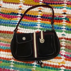 Cole Haan Black Burgundy Suede Expandable Handbag